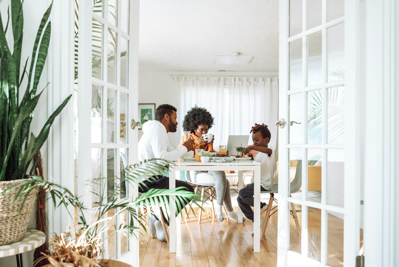 Family gathered around the table at home