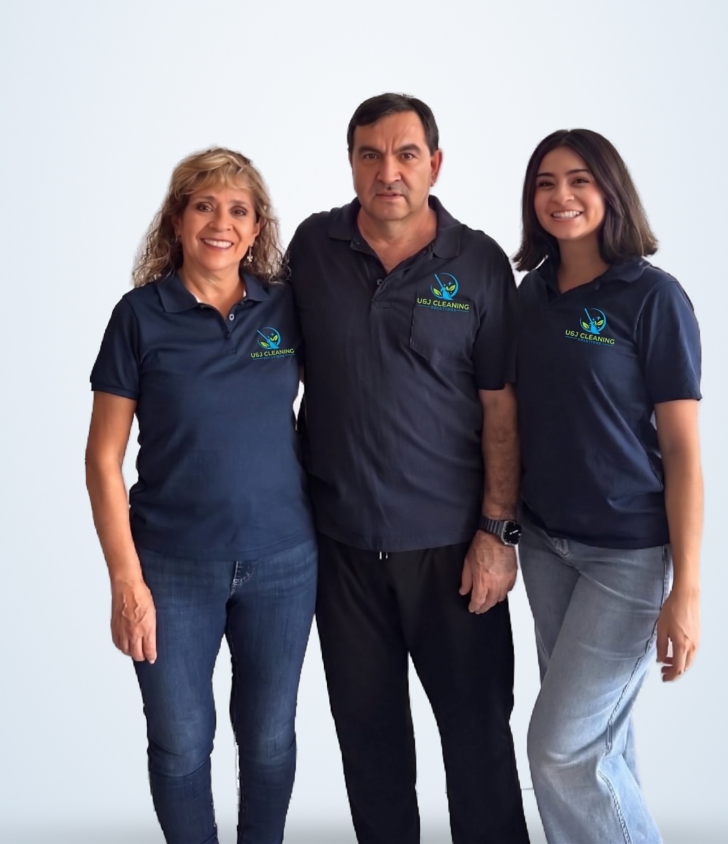 The U & J Cleaning Solutions team in company polo shirts